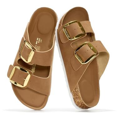 Imagem de Project Cloud Sandálias Rasteiras De Couro Legítimo, Confortáveis, Essenciais Para A Praia, Sandálias Femininas, Espuma De Memória, Essenciais Para Férias, Chinelos Para Calçados Femininos (Santorin