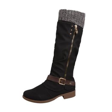 Imagem de Botas femininas modernas de couro femininas de inverno com zíper lateral, botas de salto baixo, casuais e versáteis, Preto, 35