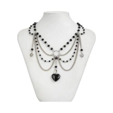 Imagem de Colar Choker De Cristal Preto Com Franjas Para Mulheres, Joia De Coraç