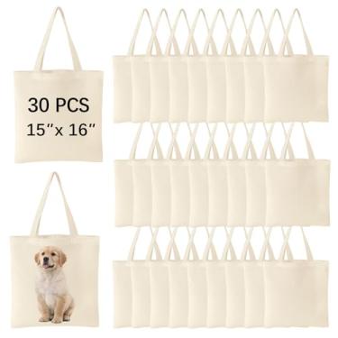 Imagem de OKBA Sacolas de sublimação com 30 peças, sacolas de lona em branco, sacolas de compras reutilizáveis para decoração de artesanato DIY