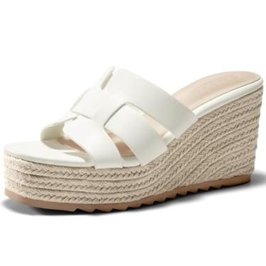 Imagem de Coutgo Sandálias femininas plataforma plataforma alpargata, bico aberto, tiras, sapatos casuais de verão, Branco, 37