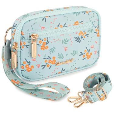 Imagem de Montana West Carteira de pulso feminina de nylon RFID, pequena bolsa tiracolo para celular, com compartimentos de cartão integrados para presente, Azul