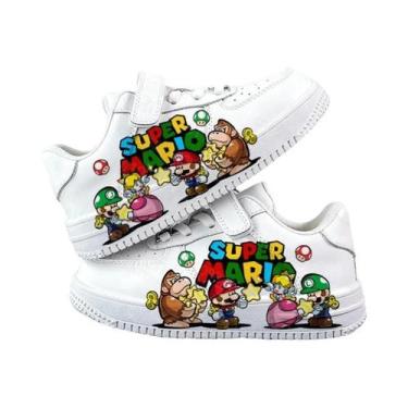 Imagem de Tênis Casuais Brancos Duráveis Com Estampa De Desenho Animado Do Mario