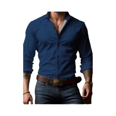 Imagem de Camisa Masculina De Manga Longa Com Estampa Xadrez Oversized, Botão Fr