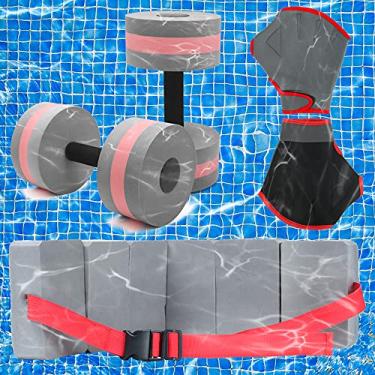 Imagem de KLOLKUTTA Conjunto de halteres de equipamento aeróbico aquático, espuma de EVA de alta densidade para piscina fitness, cinto de natação aquático, luvas de resistência para terapia aquática