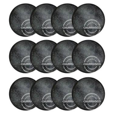 Imagem de Jogo 12 Pratos Churrasco Porcelana 25cm Carbon Mesa Posta Churrascaria
