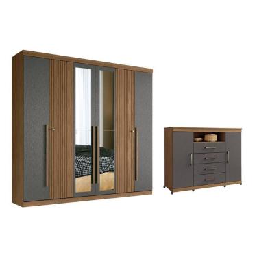 Imagem de Guarda Roupa 2 Peças (1guardaroupa+1cômoda) Qc357 Jatobá/grafite - Santos Andirá