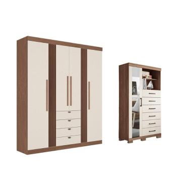 Imagem de Guarda Roupa +cômoda 2 Peças Qc302 Jatoba/areia - Santos Andirá