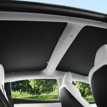 Imagem de TPARTS Protetor solar de teto de vidro para Tesla Model 3 & Model Y & Model 3 Highland capa reflexiva isolamento térmico UV bloqueio conjunto de 2 (preto, modelo 3 Highland 2024)