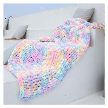 Imagem de Manta de malha grossa, feita à mão de fio grosso de chenille extremamente macio, cobertor elegante e aconchegante para você ou sua casa