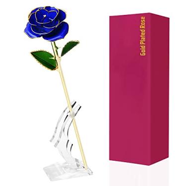 Imagem de Rosas Artificiais com Revestimento de Ouro 24K Rosa Mergulhada em Base Dia dos Namorados para Esposa Namorada Mãe Professora