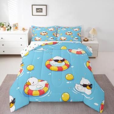 Imagem de Erosebridal Conjunto de cama infantil engraçado de pato de natação – Conjunto de edredom com desenho de patos fofos para meninas, meninos, presentes para amantes de patos, colcha kawaii, estampa de