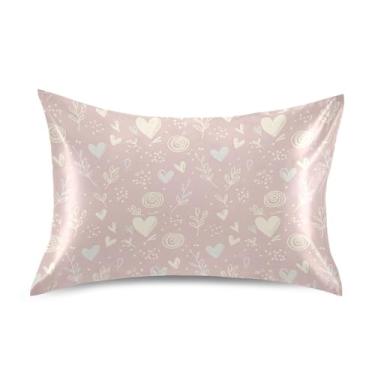 Imagem de Wassud Fronha de cetim com corações cremosos, dia dos namorados, para cabelo e pele, fronhas de seda lisa, tamanho padrão, respirável, com fecho de envelope