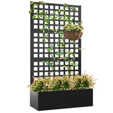Imagem de BUKLIYN Vaso de metal com treliça, treliça com caixa de plantador e tela de privacidade, cama de jardim elevada para plantas trepadeiras (160 x 80 x 40 cm)