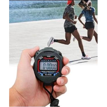 Imagem de Cronômetro Digital de Mão com Alarme e Relógio | Ideal para Corrida, Crossfit, Natação e Treinos Esportivos | Compacto, Leve e com Cordão de Segurança