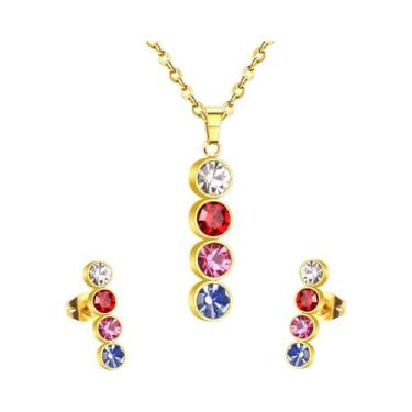 Imagem de Conjunto De Joias Femininas Em Aço Inoxidável Com Flor E Zircônia Cúbi
