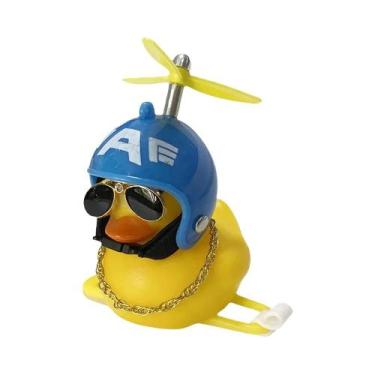 Imagem de Pato De Borracha Amarelo Para Moto E Carro Com Hélice, Capacete E Ócul