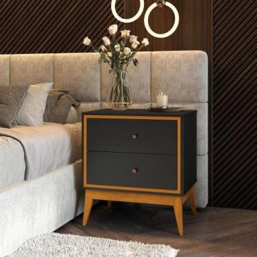 Imagem de Mesa de Cabeceira com 2 Gavetas Pés em Madeira Maciça 58cm Arruna - Vi