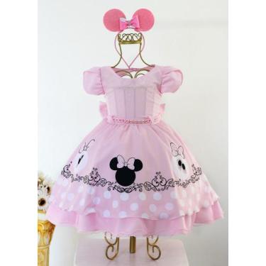 Imagem de Vestido Infantil Minnie Rosa Luxo Festa Temática E Tiara - Pingo De Ge
