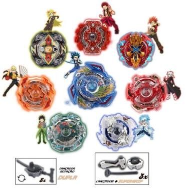 Imagem de Kit 8 Beyblade Burst Valt Shu Ken Zac Lui + 11 Lançador + 3 Grip - TD,