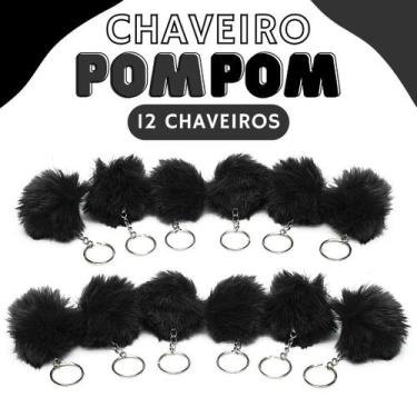 Imagem de Chaveiro Pompom Pelúcia Preto - 50Mm Kit C/12 Unidades - Nybc