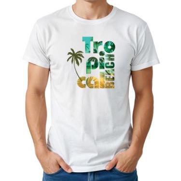 Imagem de Camiseta Masculina Algodão Estampa Tropical Casual - Samcro, G, Branco
