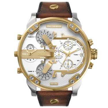 Imagem de Relógio DIESEL Mr. Daddy couro masculino Detalhes Dourado DZ7483B1 Ori