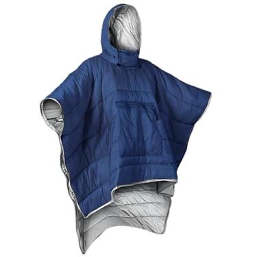 Imagem de LUMINFLY Poncho de saco de dormir, azul marinho, cobertor de acampamento vestível 71 x 145 cm, impermeável, com capuz, quente para caminhadas e atividades ao ar livre