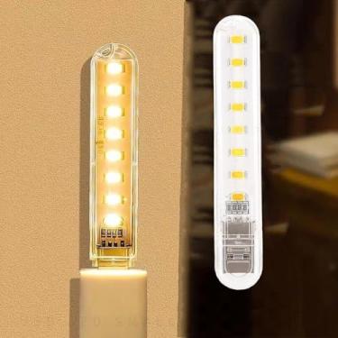 Imagem de 1 peça de luz USB, luzes noturnas, pequeno bastão de luz LED com 8 contas de lâmpada para tijolo elétrico/estação de energia portátil (luz quente)
