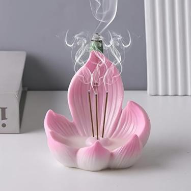 Imagem de Queimador de cone de incenso em forma de lótus, design multiuso, comporta cones e bastões para decoração de casa, spa, meditação, ioga, rosa, rosa