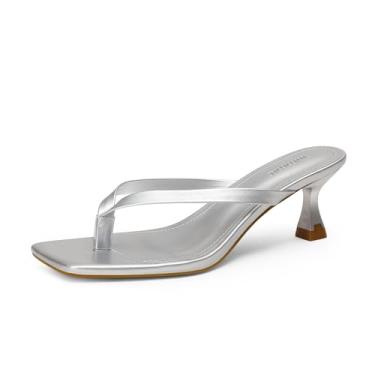 Imagem de iiimmu Sandálias femininas de salto gatinho com bico aberto quadrado com salto baixo de 5 cm, Prata, 41