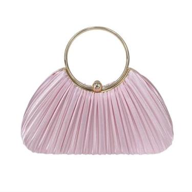 Imagem de Bolsa clutch plissada à noite para mulheres - Bolsa elegante com alça de anel, bolsa de festa formal para gala de formatura de casamento (rosa), rosa