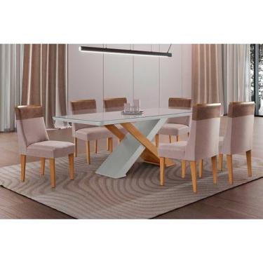 Imagem de Sala Jantar Mesa Imperatriz Tampo c/ Vidro Curvo 180cm+6 Cadeiras Jasp
