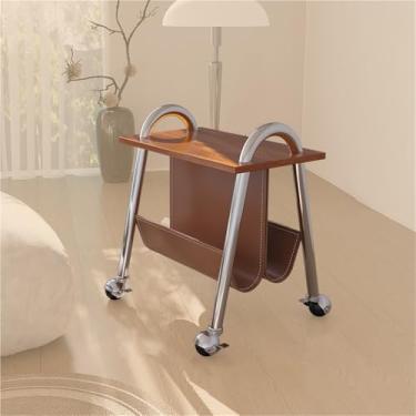 Imagem de Mesa lateral vintage com armazenamento – Carrinho de café móvel, moldura de aço carbono, rodízios giratórios de 360°, design silencioso, trava de freio, mesa de metal para sala de estar e quarto