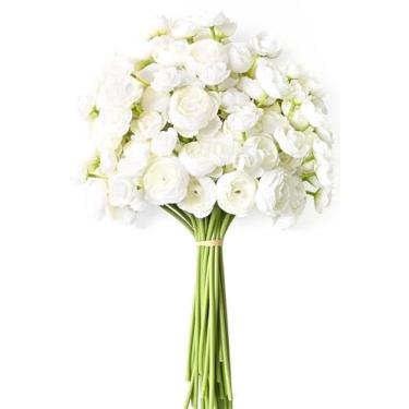 Imagem de Waipfaru 18 peças de flores artificiais de ranúnculo de 35 cm, flores artificiais de peônias falsas, flor sintética branca para vaso de seda, toque real, peônia sintética, volume para buquê de