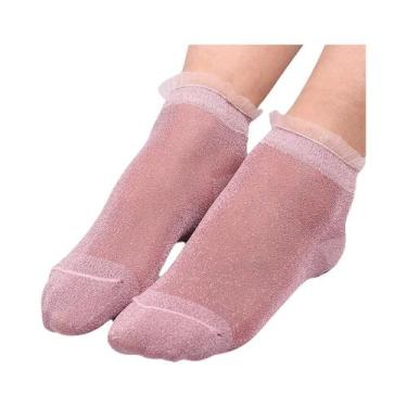 Imagem de Meias Femininas Sexy De Malha De Seda Transparente Com Renda E Babados