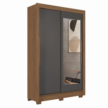 Imagem de Guarda Roupa Solteiro 2 portas de correr Lapa com espelho Jatobá Grafite - Santos Andirá