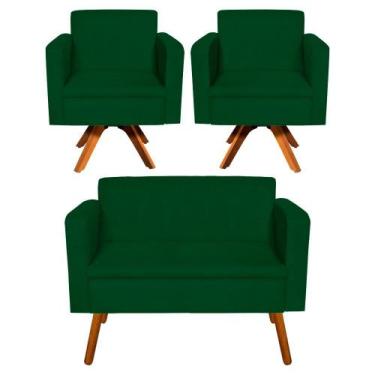 Imagem de Kit 01 Namoradeira e 02 Poltronas Giratória Emília Suede Base Madeira 