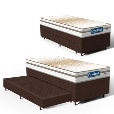 Imagem de Cama Box com Colchão de Molas Ensacadas Double Face Pillow Euro Alfa Probel + Auxiliar de Espuma Unique Solteiro 88cm (Marrom)