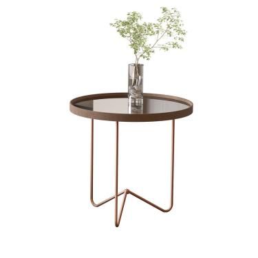 Imagem de Mesa Lateral Alamanda Castanho Pe Bronze - Moveis Jb