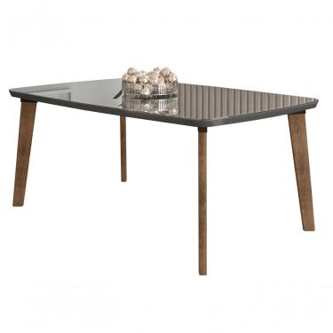 Imagem de Mesa De Jantar Jade 6 Lugares Pés Oblongo Grafite Com Vidro - Rv Moveis
