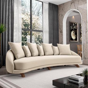 Imagem de Sofá Living 3 Lugares 265cm Pés Madeira Morales Com Almofadas Veludo Bege G52 - Gran Belo