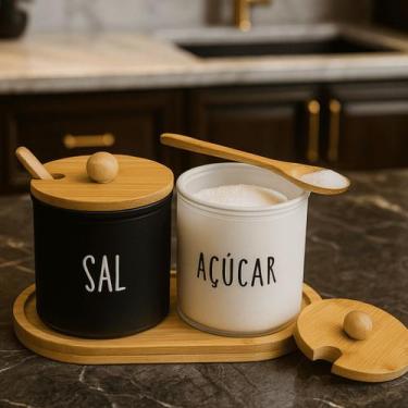 Imagem de Porta Condimento Doha Sal E Açúcar C/ 300ml Vidro E Bambu - Hauskraft