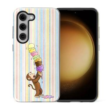 Imagem de Goodsprout Capa para Samsung Galaxy S25 Plus, silicone TPU de camada dupla + policarbonato rígido, à prova de choque e resistente a arranhões, listras coloridas um macaco comendo sorvete
