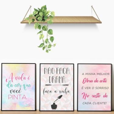 Imagem de Kit 3 Quadros Decorativos Manicure e Beleza Salão Estúdio Espaço Nails