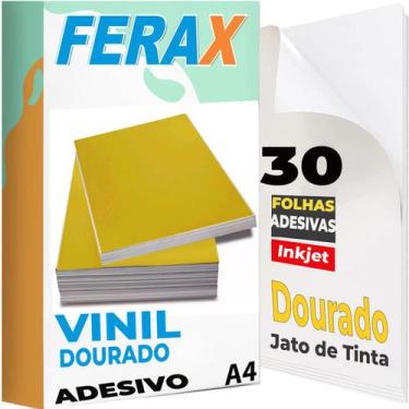 Imagem de 30 Papel Vinil Adesivo Dourado A4 90g - Para Impressoras Jato de Tinta