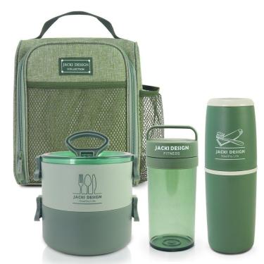 Imagem de Conjunto Da Linha Joy Bolsa Térmica, Porta Escova E Pasta De Dente, Pote Marmita 2 Andares E Garrafa Verde