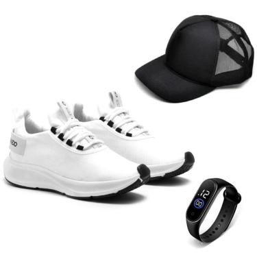 Imagem de Tênis Esportivo Masculino Para Treino Caminhada Academia Super Leve + Relógio + Boné-Masculino