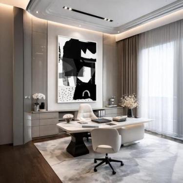 Imagem de Quadro Canvas Abstrato Preto E Branco 70X50Cm Mold Preta - Quadros On-