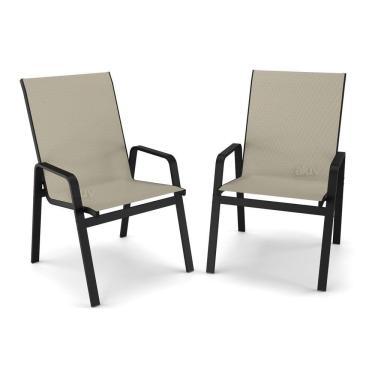 Imagem de Kit 2 Cadeira Riviera Piscina Praia Alumínio Preto Tela Bege